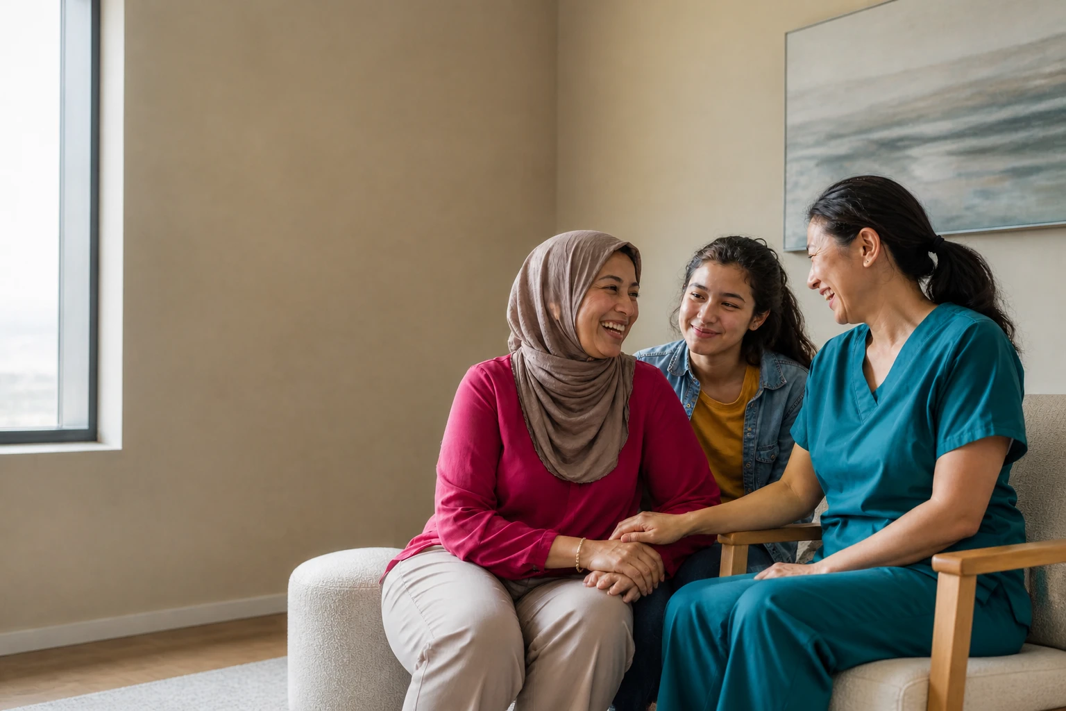 A clinician listening closely to a patient