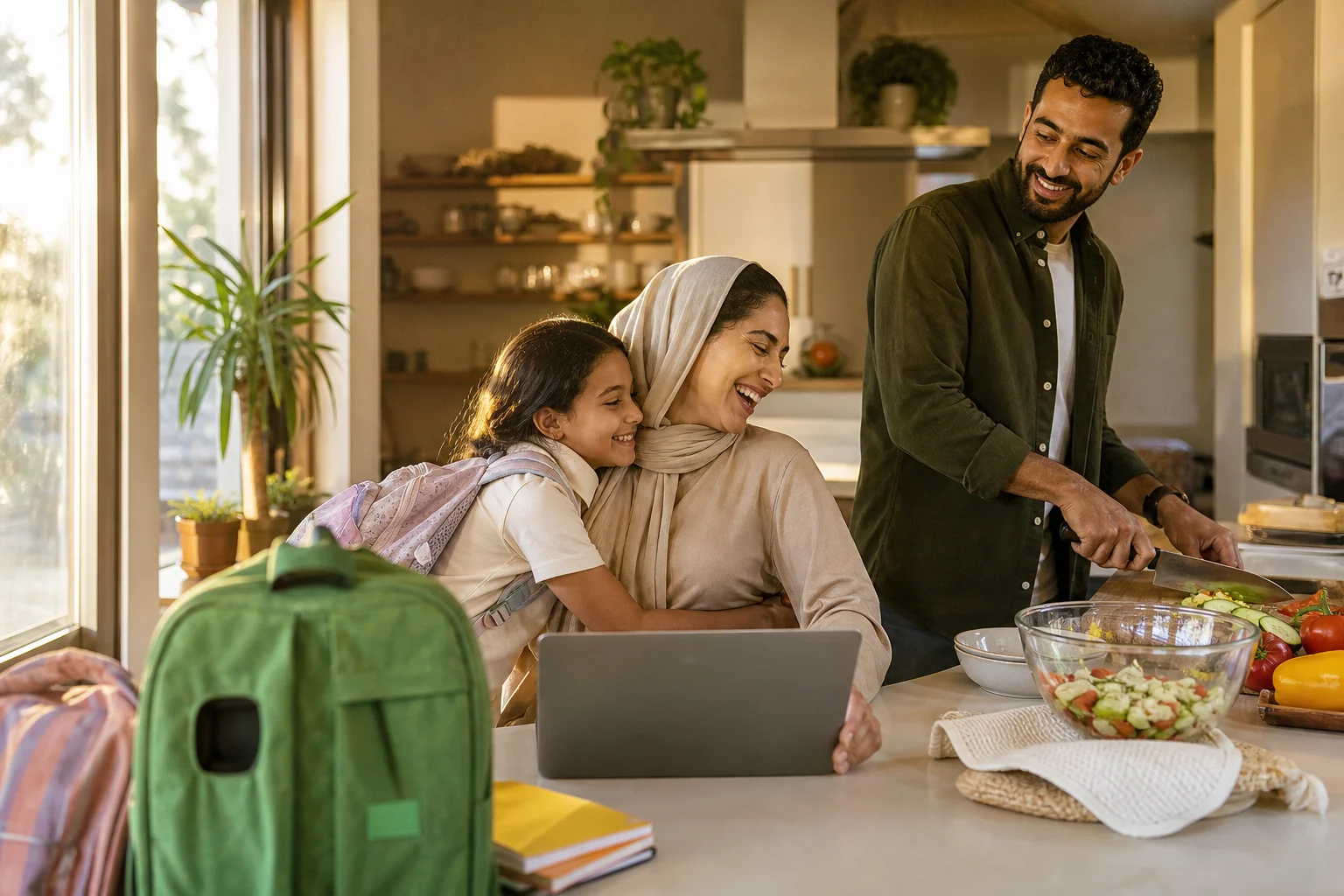 A working parent at home with family