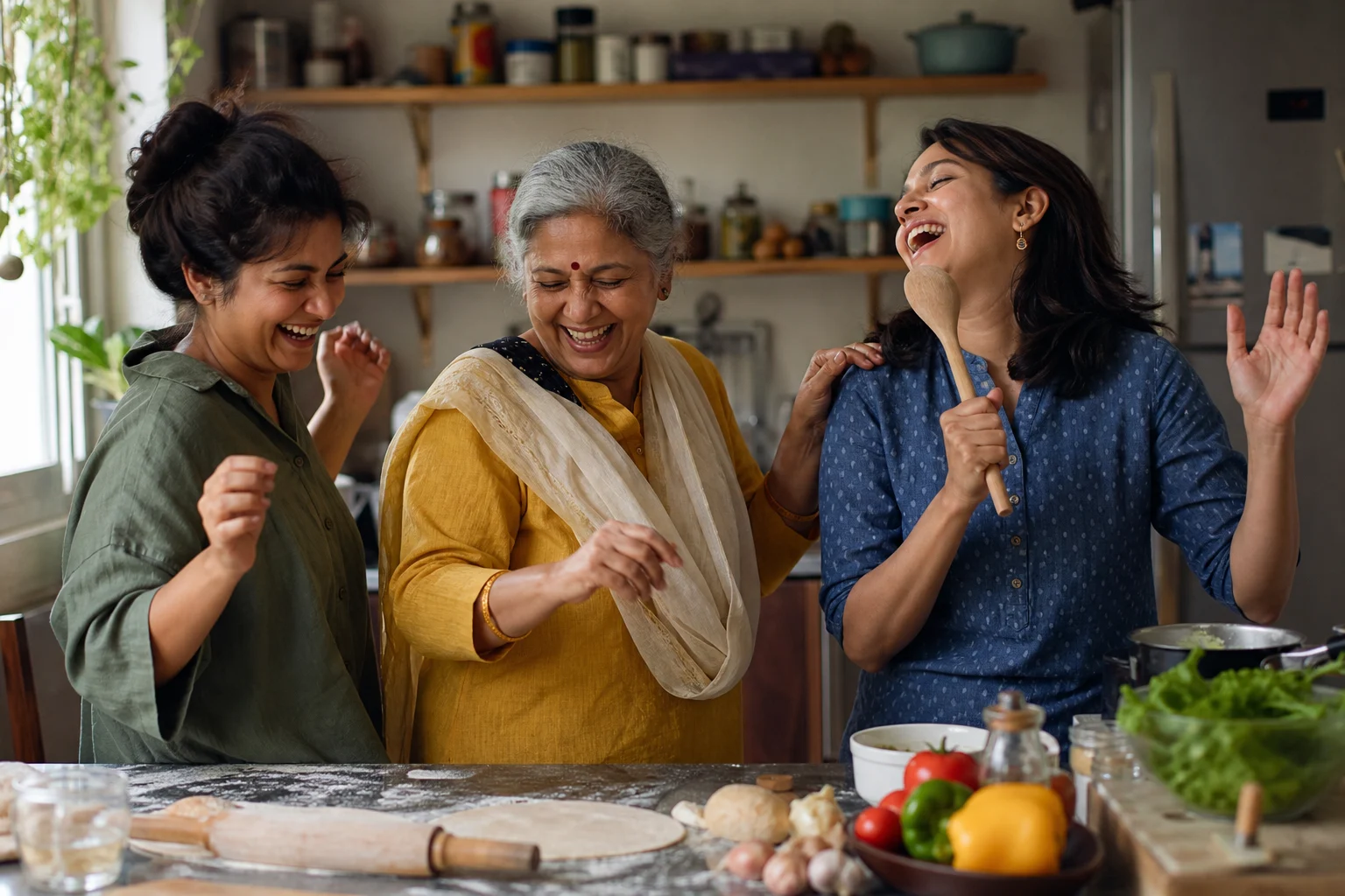 A family cooking together at home