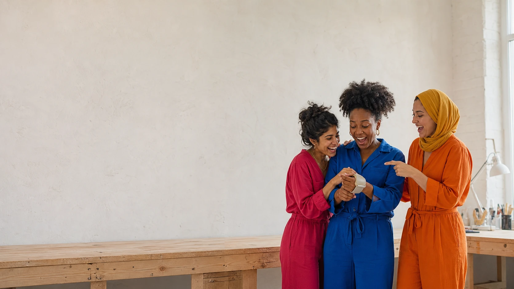 Colleagues share a candid moment after reviewing a working prototype