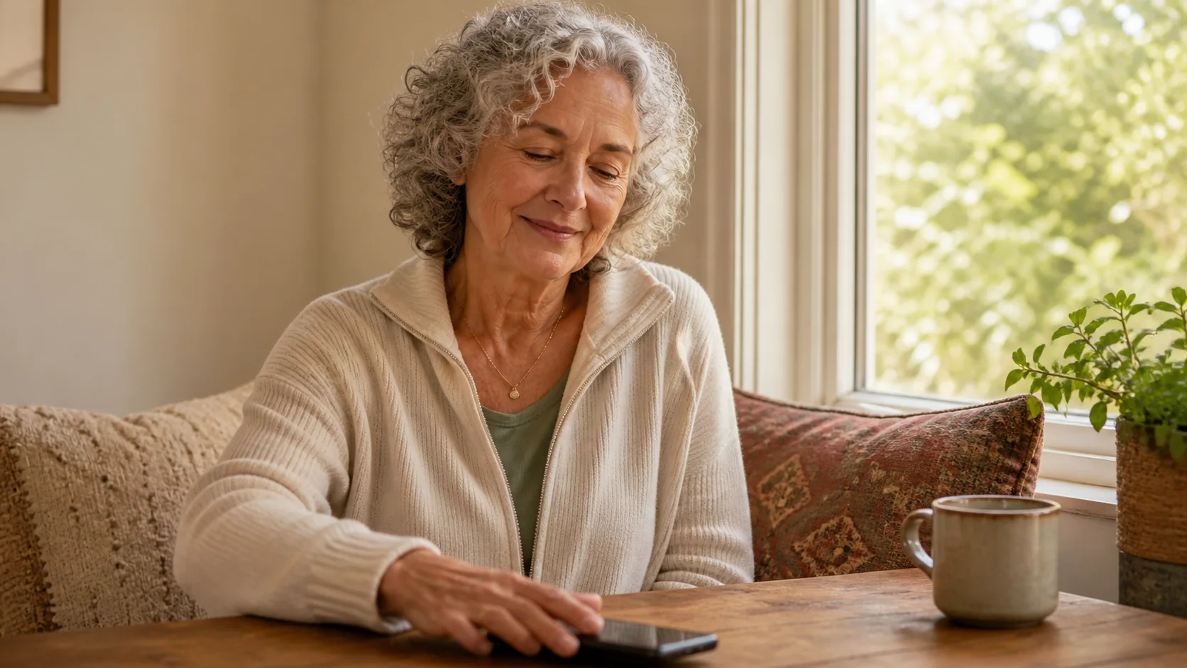 A woman reviewing a private health choice at home