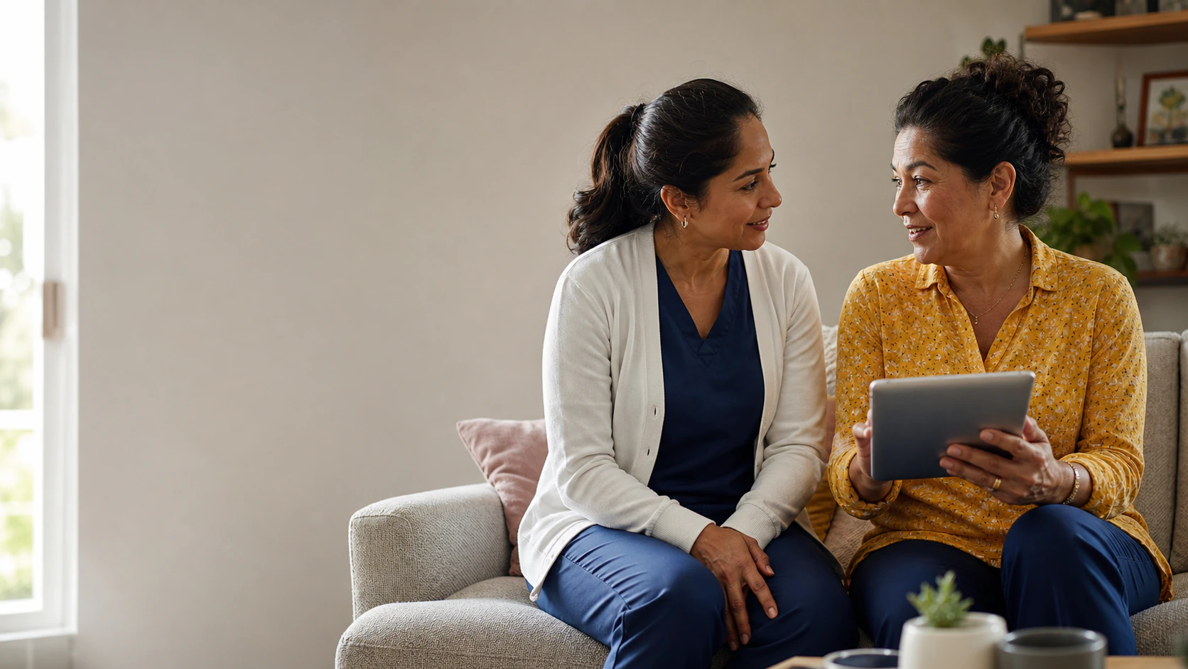 A woman reviews her health information in natural daylight