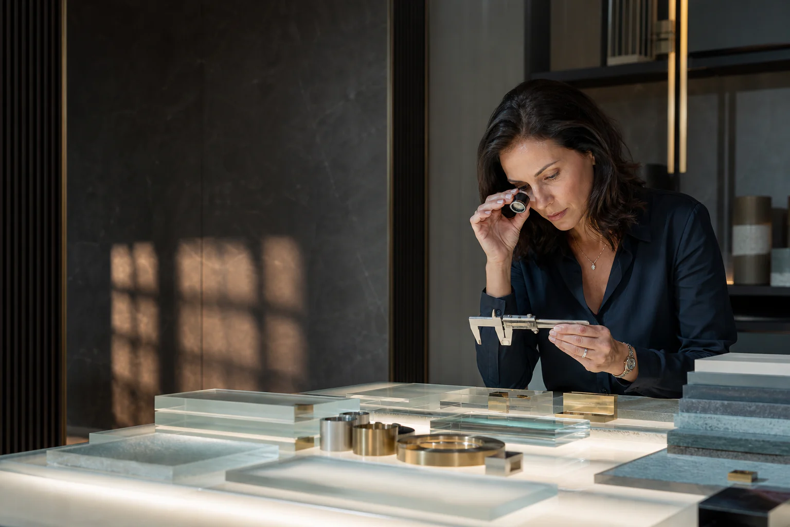 A specialist examines assurance records in a focused workspace